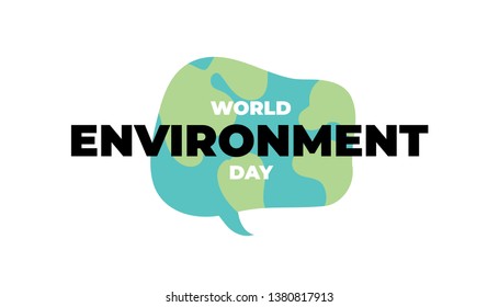 Safe planet eco concept. Vector World Environment Day celebration frame. Blue and green illustration with text inside talk bubble on white. EPS10 banner devoted to care for nature and ecology.