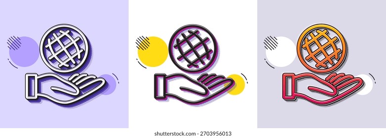Safe planet line icon. Halftone dotted pattern. Gradient icon with grain shadow. World sign. Ecology symbol. Line safe planet icon. Various designs. Vector