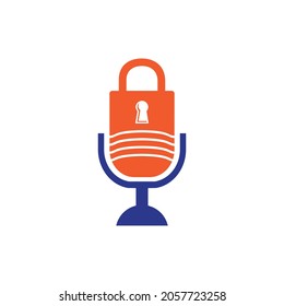 Safe podcast vector logo design. Padlock and mic icon vector logo design.	