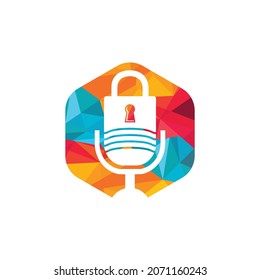 Safe podcast vector logo design. Padlock and mic icon vector logo design.	