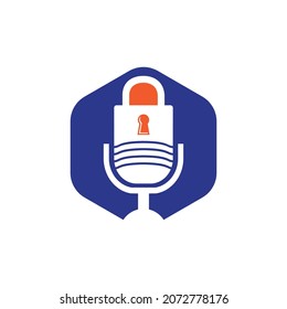 Safe podcast vector logo design. Padlock and mic icon vector logo design.	