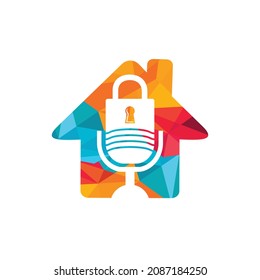 Safe podcast vector logo design. Padlock and mic with home icon vector logo design.	
