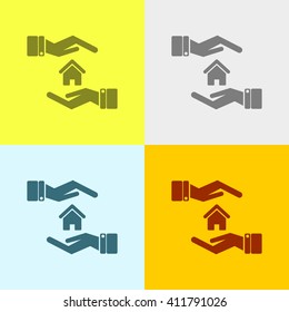 Safe & Protected home in Hand Icon on Four Different Backgrounds. Eps-10.