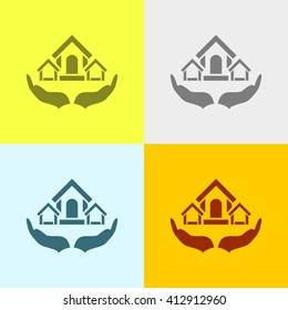 Safe & Protected home in Hand Icon on Four Different Backgrounds. Eps-10.