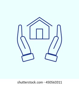 Safe & Protected home In Hand Line icon. Eps-10.