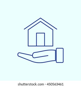 Safe & Protected home In Hand Line icon. Eps-10.