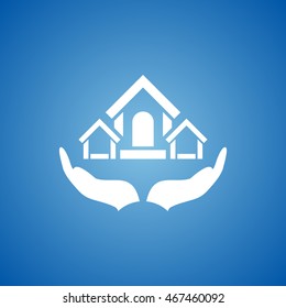 Safe & Protected Home Icon on blue color.