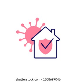 safe and protected from virus by staying at home, self isolation, covid19 sign, stay home line color icon vector illustration. simple and modern design style icon