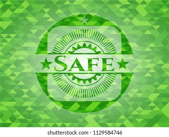 Safe realistic green emblem. Mosaic background