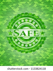 Safe realistic green emblem. Mosaic background