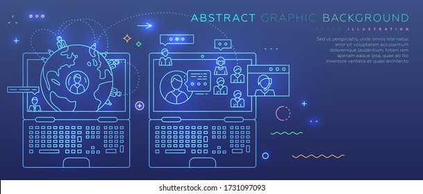 Safe Remote Working From Home Concept. Online Communication Service. Virtual Team. Work Outside Of A Traditional Office Environment With Network Technologies. Eps10 Vector Illustration