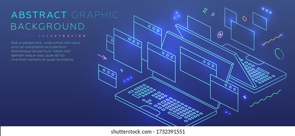 Safe remote working from home concept. Mobile application development and coding. Virtual team. Work outside of a traditional office environment with network technologies. Eps10 vector illustration