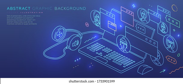 Safe Remote Working From Home Concept. Mobile Application Development And Coding. Virtual Team. Work Outside Of A Traditional Office Environment With Network Technologies. Eps10 Vector Illustration