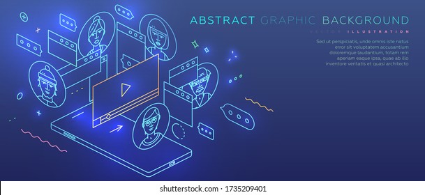 Safe remote working from home concept. Online communication service. Virtual team. Work outside of a traditional office environment with network technologies. Eps10 vector illustration