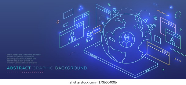 Safe remote working from home concept. Online communication service. Virtual team. Work outside of a traditional office environment with network technologies. Eps10 vector illustration