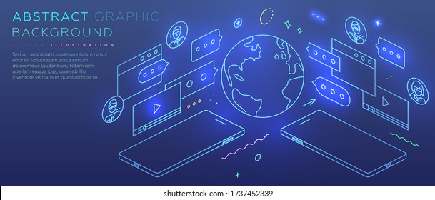 Safe remote working from home concept. Online communication service. Virtual team. Work outside of a traditional office environment with network technologies. Eps10 vector illustration