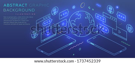 Safe remote working from home concept. Online communication service. Virtual team. Work outside of a traditional office environment with network technologies. Eps10 vector illustration