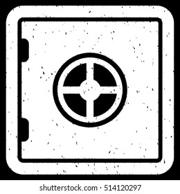 Safe rubber seal stamp watermark. Icon vector symbol with grunge design and unclean texture. Scratched white ink sticker on a black background.