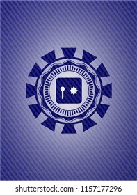 safe, safety deposit box icon inside jean or denim emblem or badge background