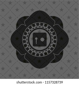 safe, safety deposit box icon inside black emblem. Vintage.