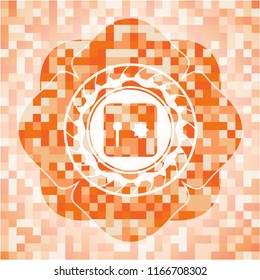 safe, safety deposit box icon inside orange tile background illustration. Square geometric mosaic seamless pattern with emblem inside.