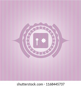 safe, safety deposit box icon inside vintage pink emblem