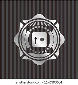 safe, safety deposit box icon inside silvery emblem
