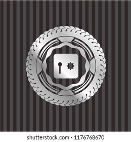 safe, safety deposit box icon inside silver badge or emblem