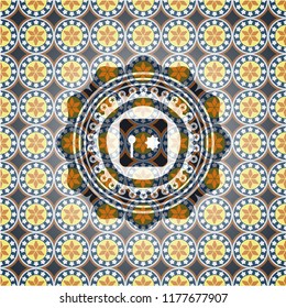 safe, safety deposit box icon inside arabesque style badge. arabic decoration.