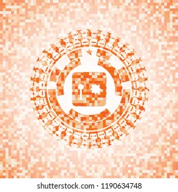 safe, safety deposit box icon inside abstract orange mosaic emblem with background