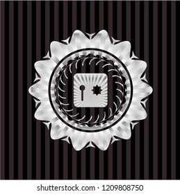 safe, safety deposit box icon inside silvery emblem