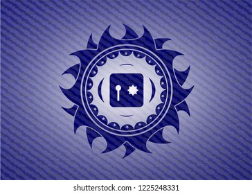 safe, safety deposit box icon inside emblem with jean background