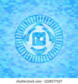 safe, safety deposit box icon inside sky blue emblem with triangle mosaic background