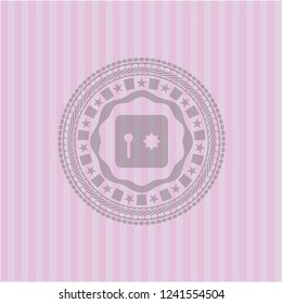 safe, safety deposit box icon inside pink emblem. Vintage.