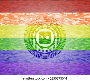 safe, safety deposit box icon on mosaic background with the colors of the LGBT flag