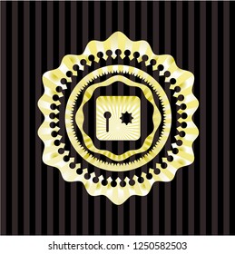 safe, safety deposit box icon inside golden emblem