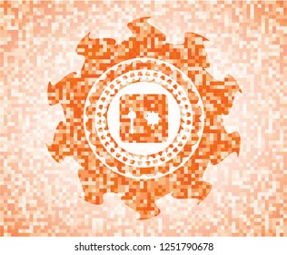 safe, safety deposit box icon inside abstract orange mosaic emblem