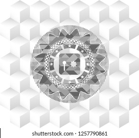 safe, safety deposit box icon inside grey icon or emblem with geometric cube white background