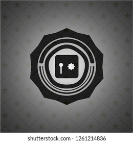 safe, safety deposit box icon inside black emblem. Vintage.