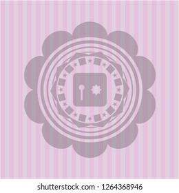 safe, safety deposit box icon inside realistic pink emblem