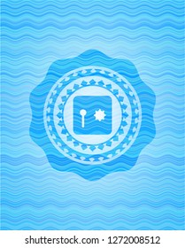 safe, safety deposit box icon inside water wave representation emblem background.