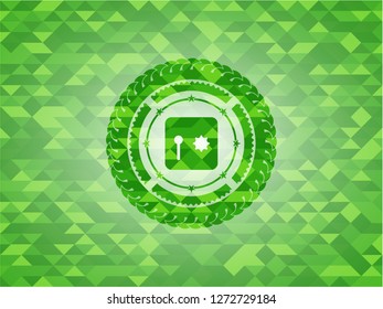 safe, safety deposit box icon inside realistic green mosaic emblem
