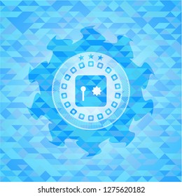 safe, safety deposit box icon inside sky blue mosaic emblem