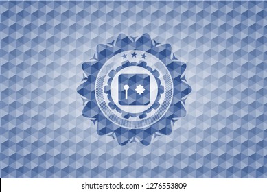 safe, safety deposit box icon inside blue emblem with geometric background.