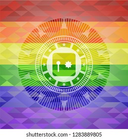 safe, safety deposit box icon on mosaic background with the colors of the LGBT flag