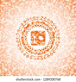 safe, safety deposit box icon inside orange tile background illustration. Square geometric mosaic seamless pattern with emblem inside.