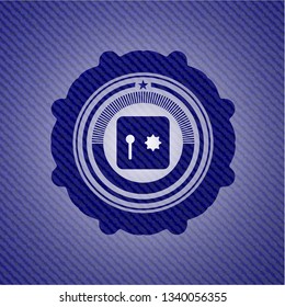 safe, safety deposit box icon inside emblem with jean background