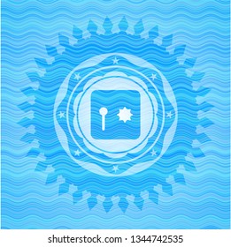 safe, safety deposit box icon inside water wave emblem background.