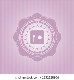 safe, safety deposit box icon inside vintage pink emblem