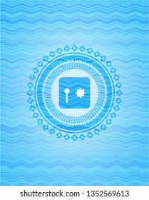 safe, safety deposit box icon inside water style emblem.